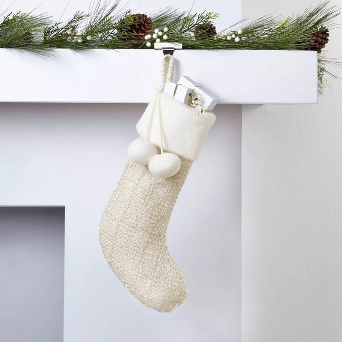 Metallic Tweed Christmas Stocking Ivory/Gold with Faux Fur Cuff - Wondershop™ | Target
