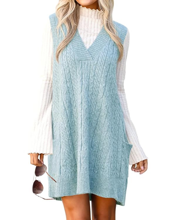 Cicy Bell Womens Oversized Sweater Vest Dress V Neck Sleeveless Fall Trendy Casual Knit Cable Min... | Amazon (US)