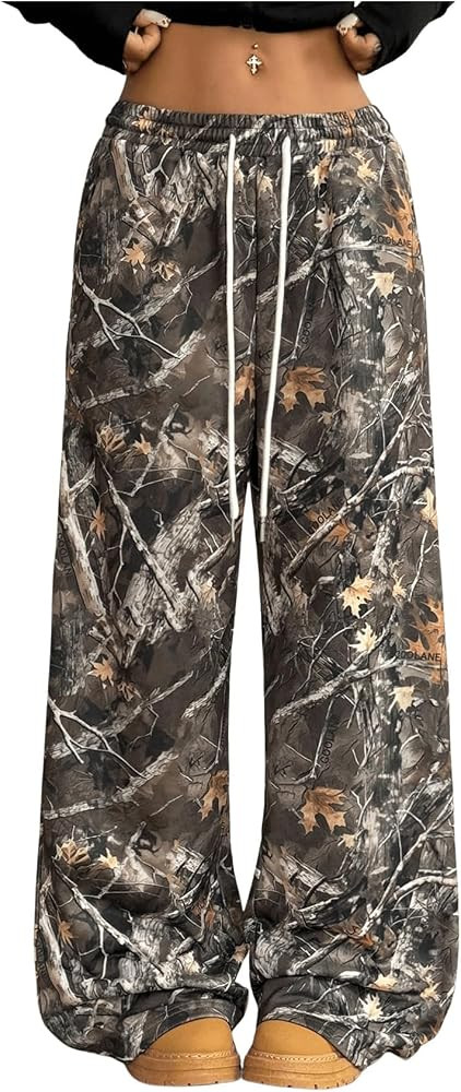 GORGLITTER Women's Camo Baggy Pants Camouflage Wide Leg Army Fatigue Bell Bottom Casual Lightweig... | Amazon (US)