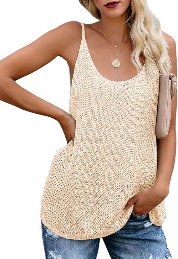 Women Oversize Scoop Neck Tank Tops Causal Sleeveless Knit Shirts Tunic Camis Loose Fashion Summe... | Amazon (US)