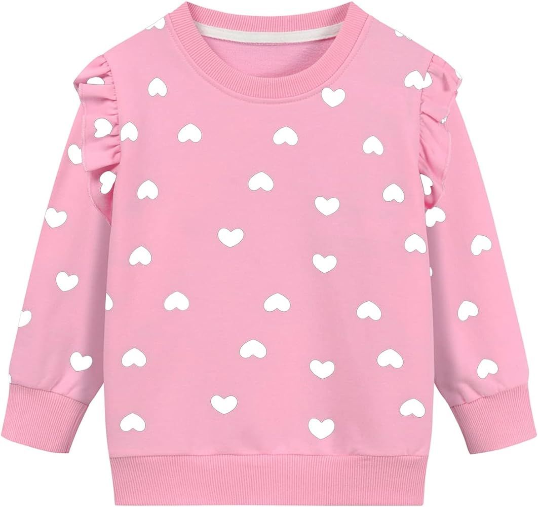 DDSOL Toddler Girls Sweatshirts Valentine Sweatshirt Crewneck Ruffle Long Sleeve Kids Girls Heart... | Amazon (US)