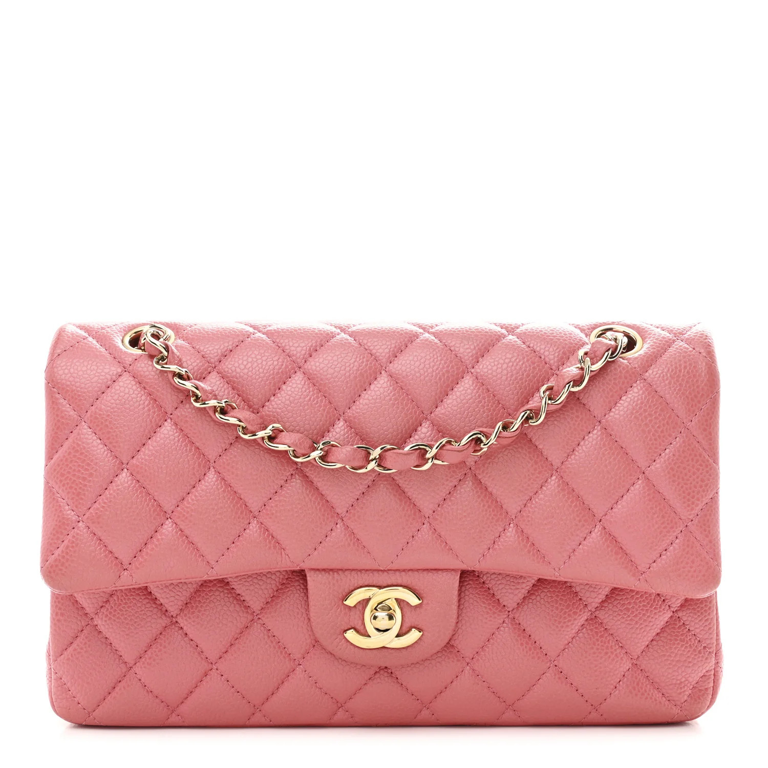 Iridescent Caviar Quilted Medium Double Flap Dark Pink | FASHIONPHILE (US)