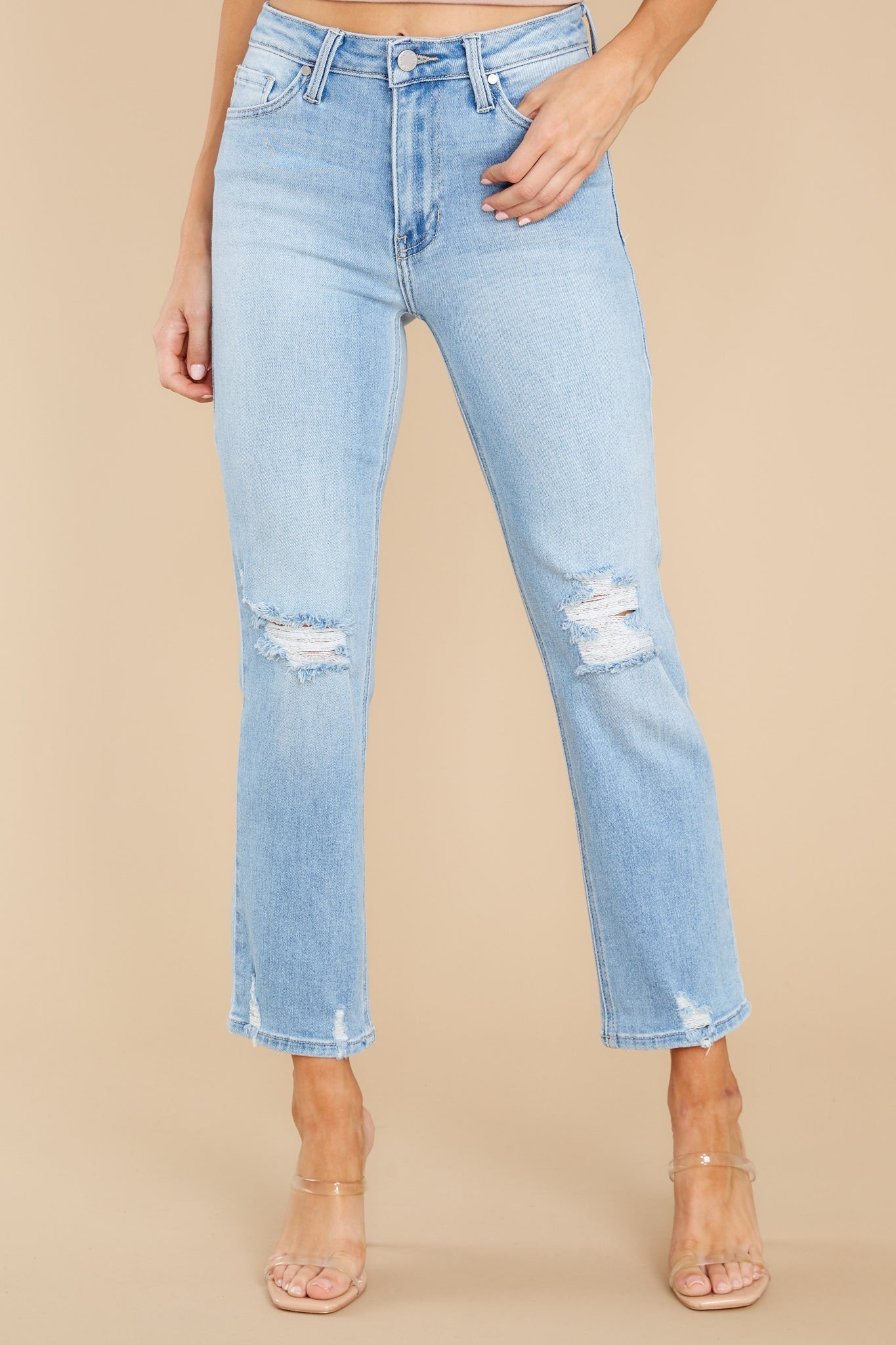 Your Go To Light Wash Distressed Straight Jeans | Red Dress 