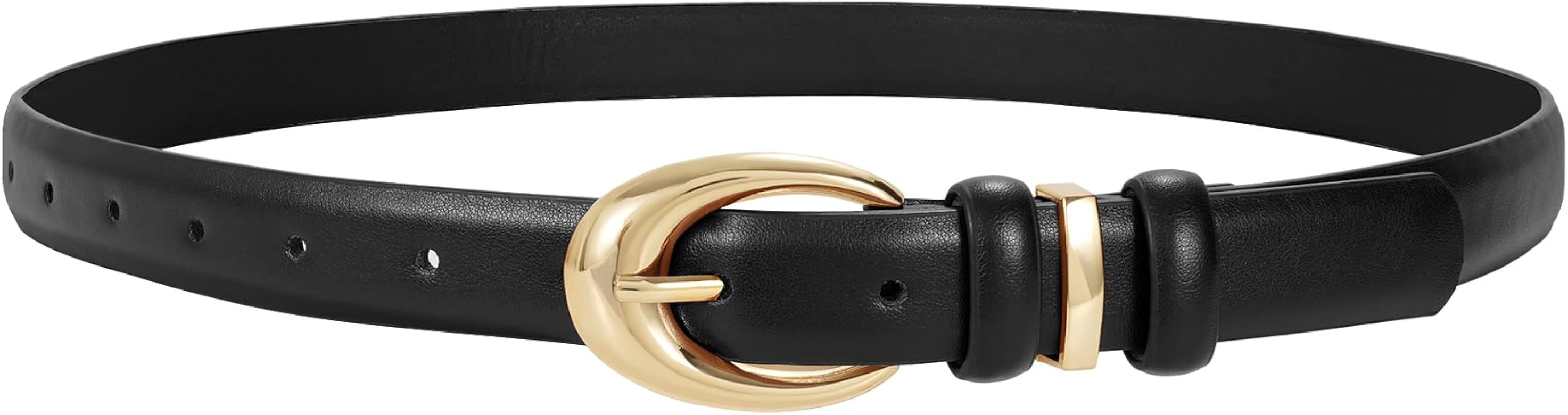 Women Leather Belt for Jeans Pants Fashion Ladies Skinny Faux Leather Dress belt with Gold Buckle | Amazon (US)