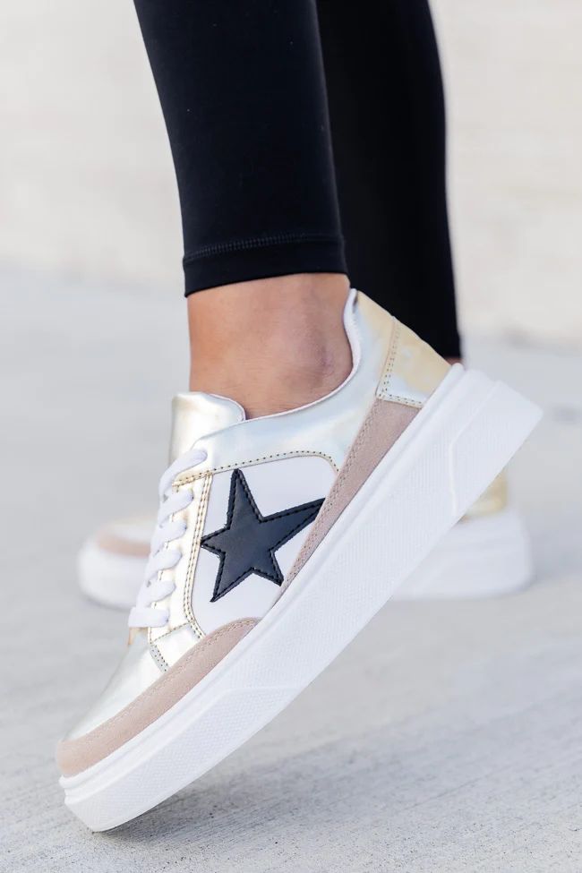 Cleo Gold And Black Star Sneakers | Pink Lily