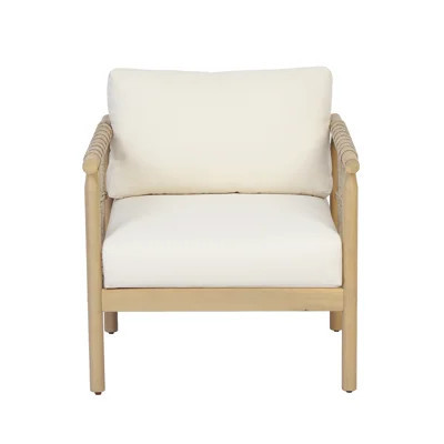 Light Teak Acacia Wood Rope Club Armchair, Oversized Outdoor Lounge Chair for Patio, Backyard with Cream Cushions(Set of 2) | Wayfair North America