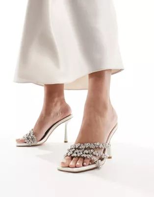 Simmi London Messina embellished strappy heeled mule sandal in ivory | ASOS (Global)