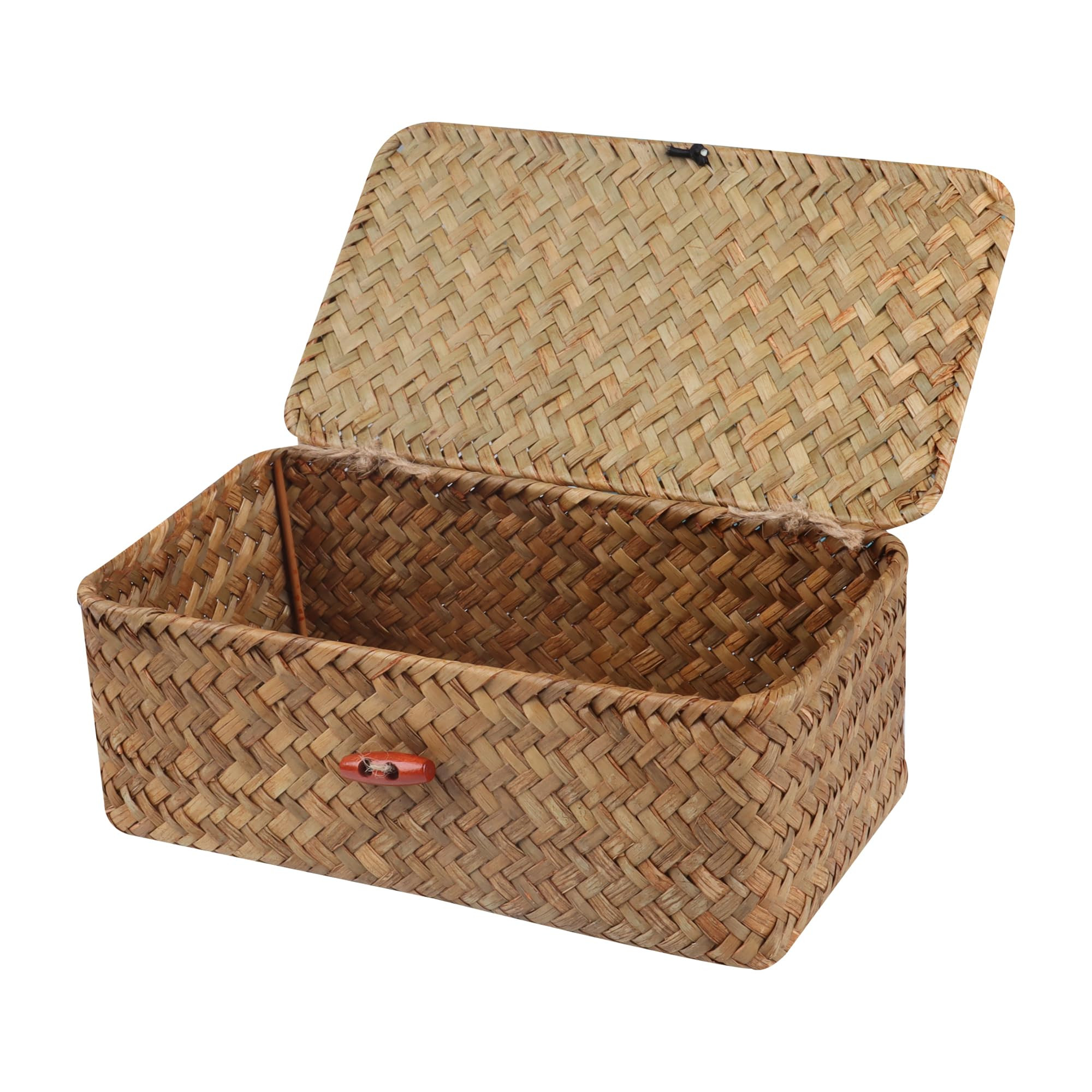 Wicker Shelf Baskets with Lid,Handwoven Seagrass Basket for Storage Basket Bins Rectangular Home ... | Amazon (US)