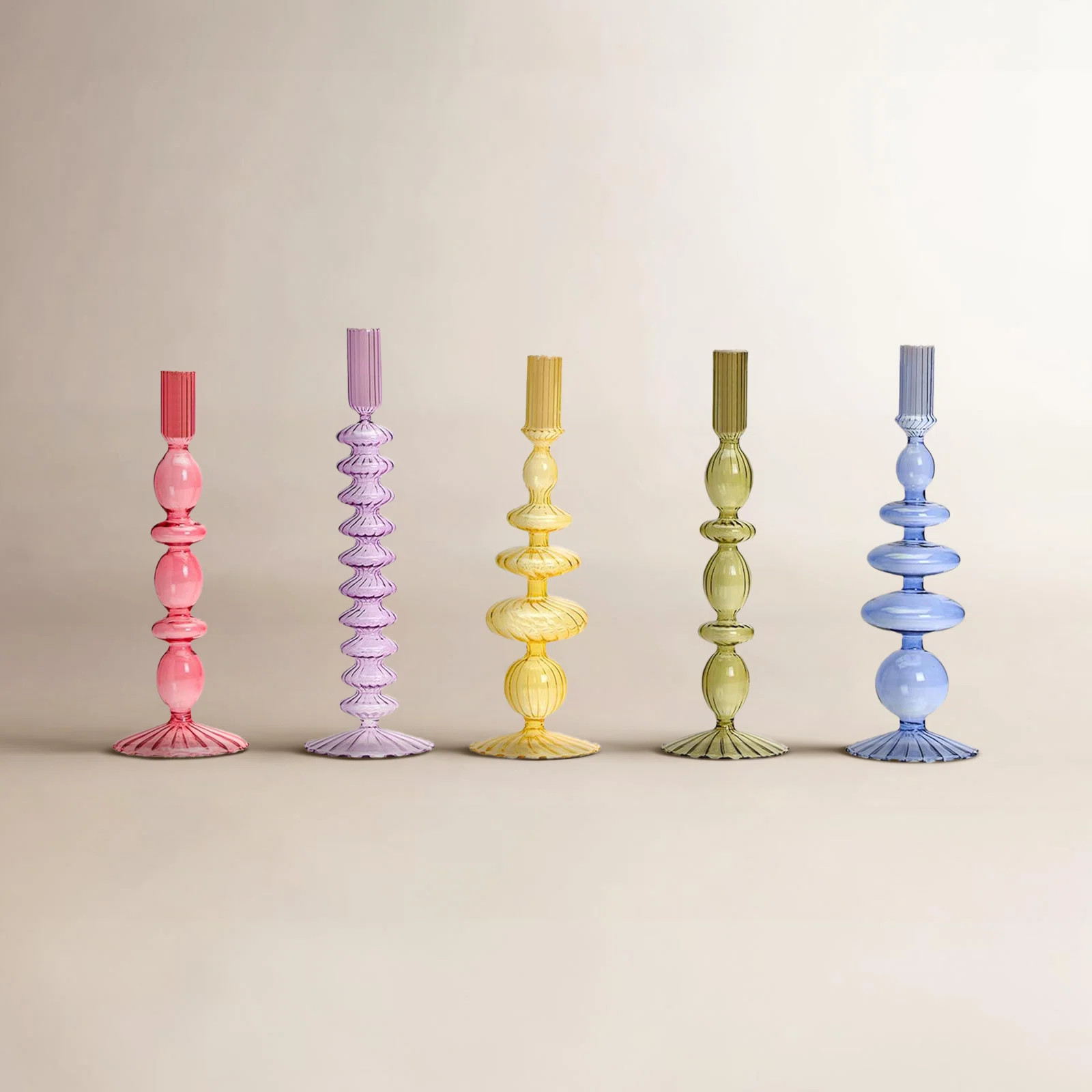 Set Of 5 Hand-Blown Glass Candleholder | Birch Lane