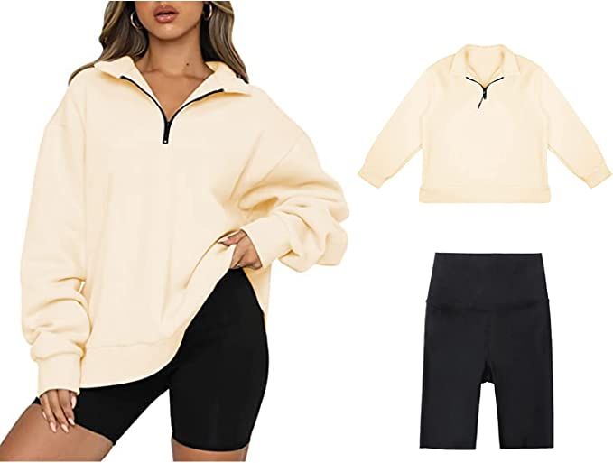 SAPJON Half Zip Pullover Oversized Sweatshirt for Women 2Pcs | Amazon (US)