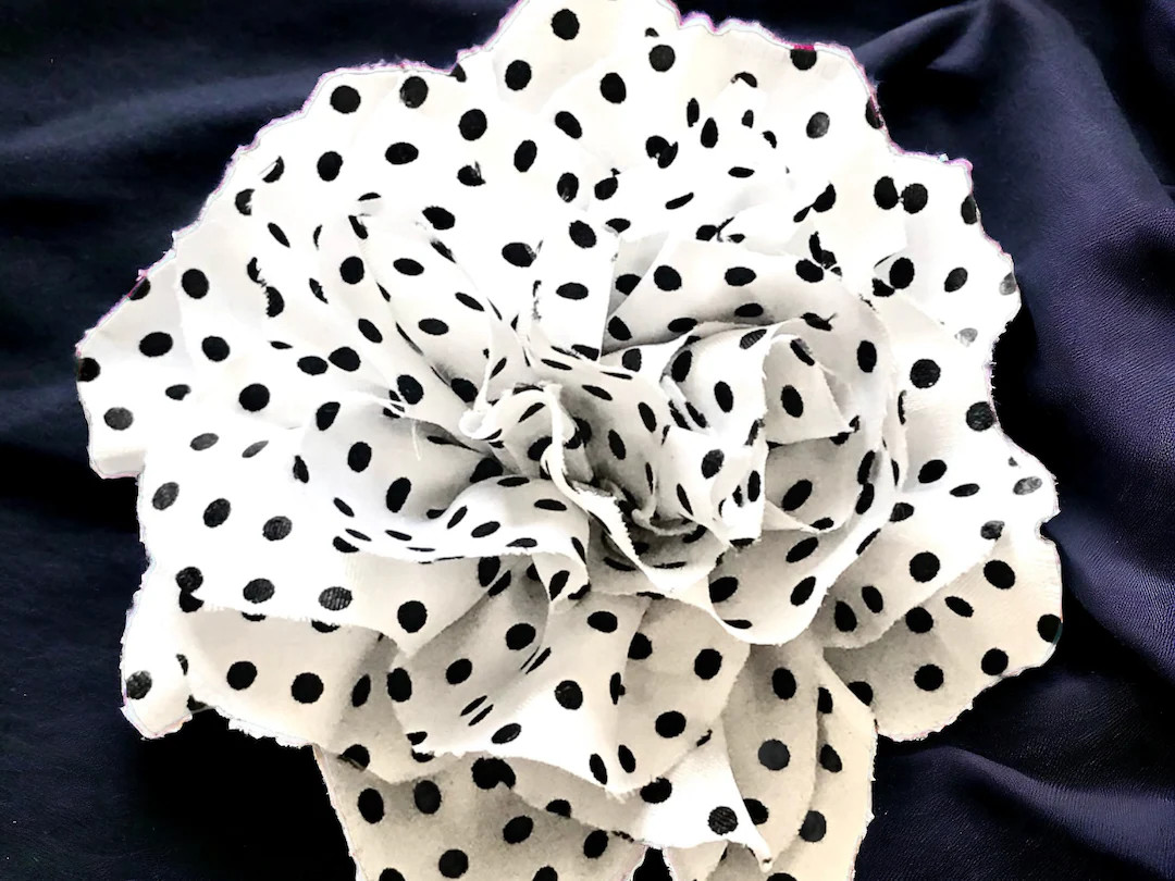 Magnetic Hold Flower Pin Flower Brooch 5” White With Black Polka Dot Fabric Flower Pin Pinless ... | Etsy (US)