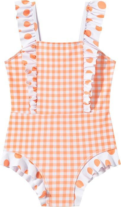 Girls One Piece Swimsuit Ruffles Bathing Suit for Kids 2-12T | Amazon (US)