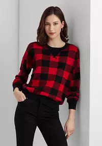 Petite Buffalo Check Cotton Blend Sweater | Belk