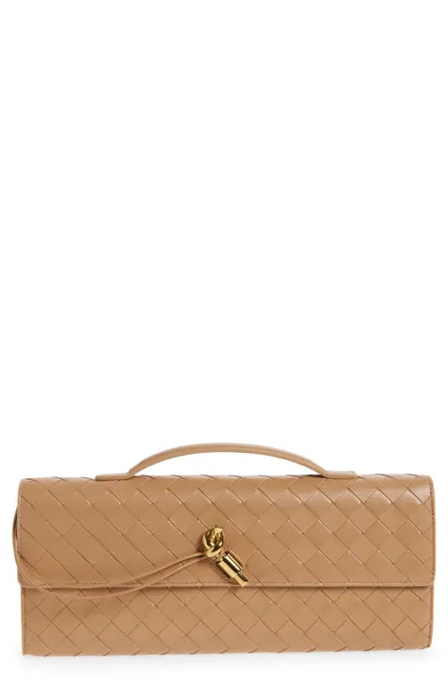 Bottega Veneta Long Andiamo Intrecciato Clutch Bag in Pale Brown Brass at Nordstrom | Nordstrom