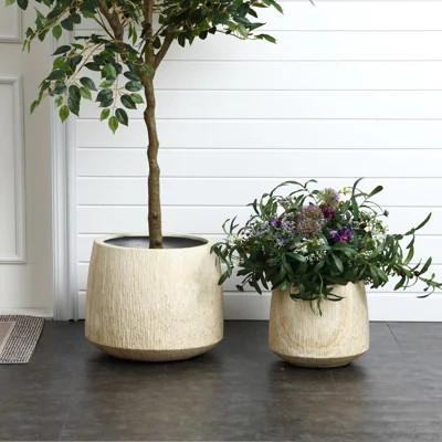 2-Piece Marble Brown Ribbed Texture MgO Planter Set, Indoor and Outdoor | Wayfair North America