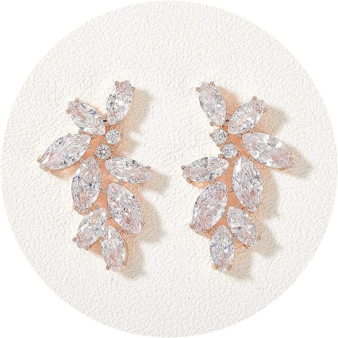 SWEETV Women's Alloy Cubic Zirconia Stud Earrings Marquise Wedding Bridal for Brides Bridesmaids,... | Amazon (US)