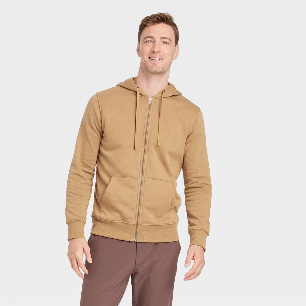 Men's Hooded Zip-Up Sweatshirt - Goodfellow & Co™ Brown XL | Target