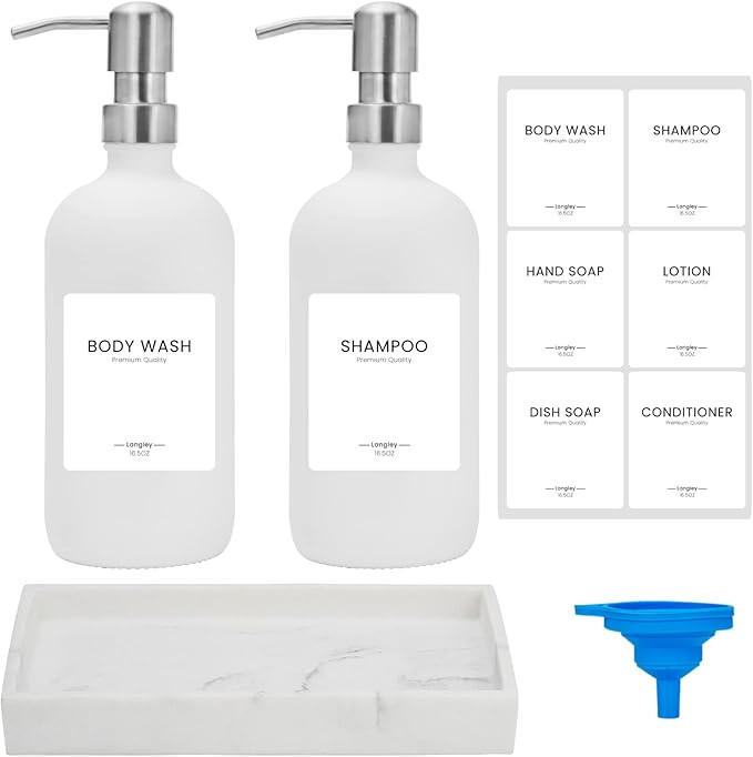 Langley Glass Soap Dispenser with Pump and Marble Tray Vintage Soap Dispenser Bathroom & Kitchen ... | Amazon (US)