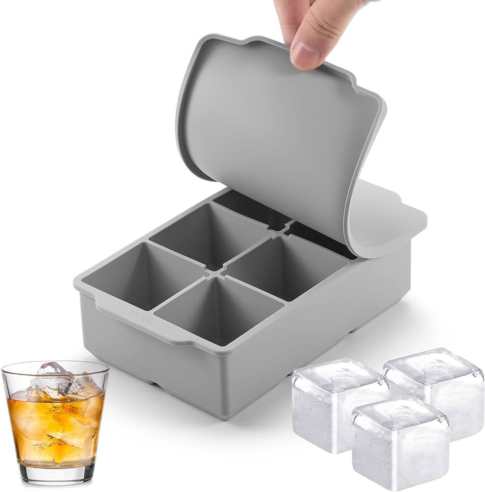 Nax Caki Large Ice Cube Tray with Lid, Stackable Big Silicone Square Ice Cube Mold for Whiskey Co... | Amazon (US)