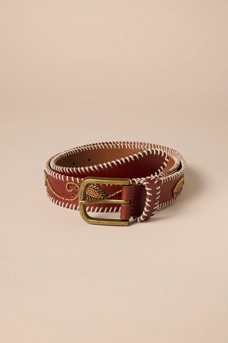 BEADED LEAF LEATHER BELT | Lucky Brand