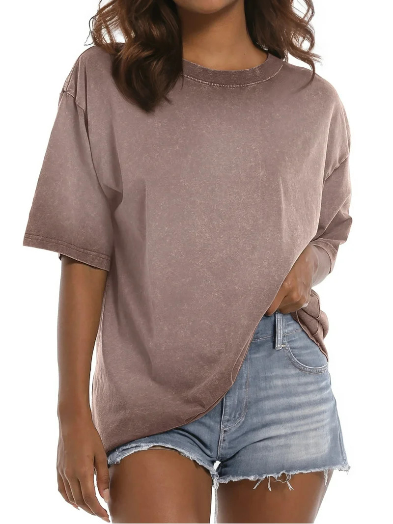 MOSHU Oversized T Shirts for Women Short Sleeve Vintage Print Cotton Tees Washed Shirts Casual Ba... | Walmart (US)