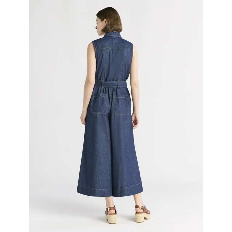 Free Assembly Women's and Women's Plus Chambray Wide Leg Cropped Jumpsuit, Sizes XS-4X | Walmart (US)