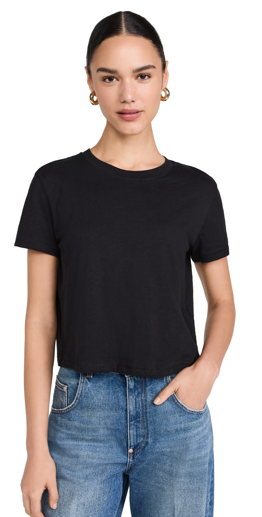 Madewell The Boxy Crop Tee in Soft Slub Jet Black L | Shopbop