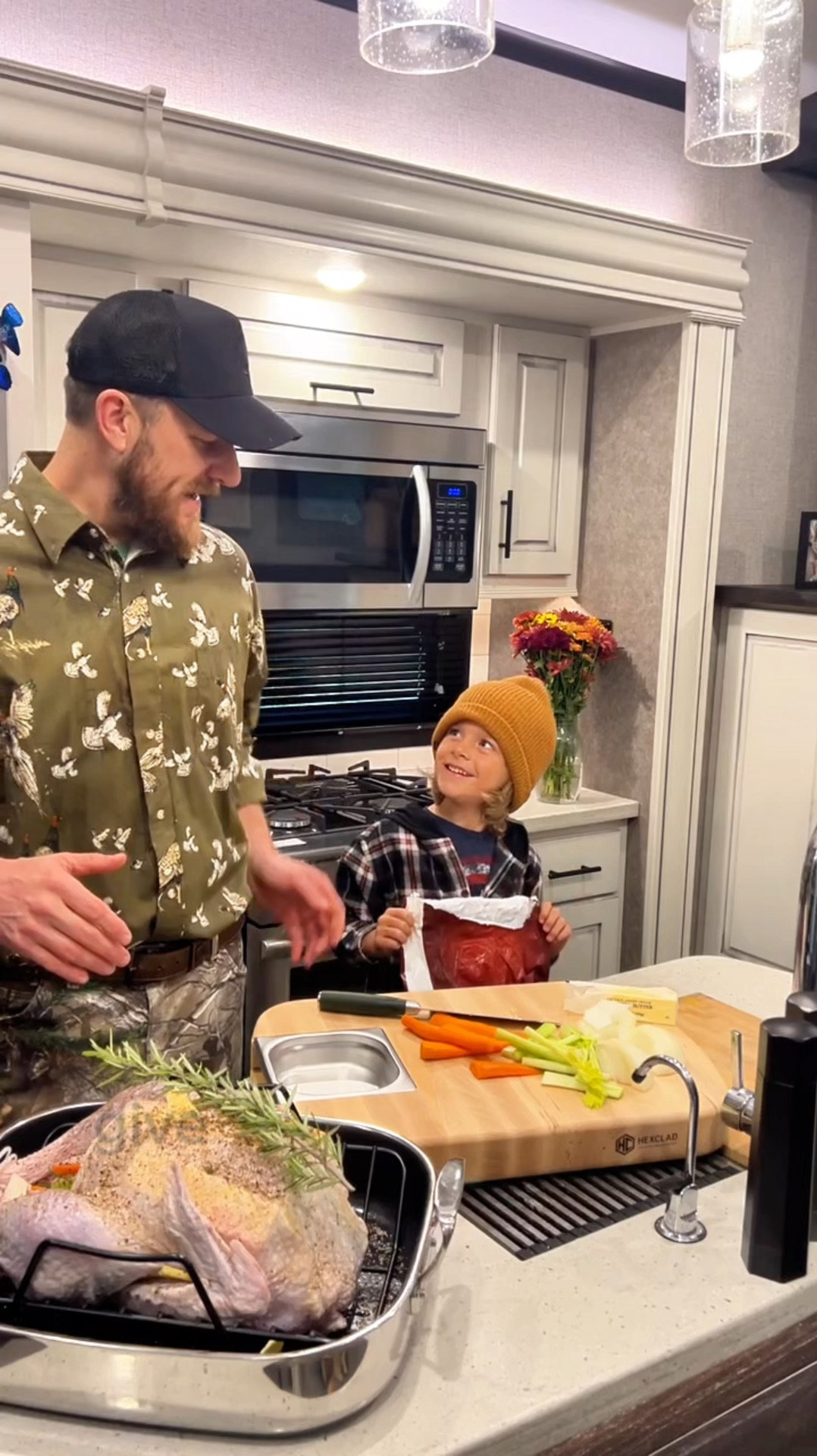 When your 6-year-old calls out the family *storytelling* skills! My husband proudly claimed he 'hunted' the turkey, and my son was all in—until he spotted the bag and said, 'Wait… why does it say Meijer on it?' 😂 Busted!  

We’re still making Thanksgiving magic with the **HexClad Hybrid Roasting Pan with Rack**. This pan is seriously the MVP of the holiday season. Perfect heat distribution, a nonstick base for easy cleanup, and it’s oven-safe up to 900°F—plus, you can use it on the stovetop, oven, or even the grill. (Yes, my husband immediately started planning a BBQ turkey next year.)  

The pan’s hybrid technology means it’s metal-utensil safe, so you can even mix gravy right in the pan, and it comes with a rack to catch all the drippings. Whether you’re roasting a turkey, making lasagna for a crowd, or baking sheet pan recipes, this pan does it all—and looks gorgeous doing it.  

What’s on your Thanksgiving menu this year? Let me know in the comments! 🦃

#hexclad @hexclad #ad

#LTKGiftGuide #LTKHoliday #LTKCyberWeek