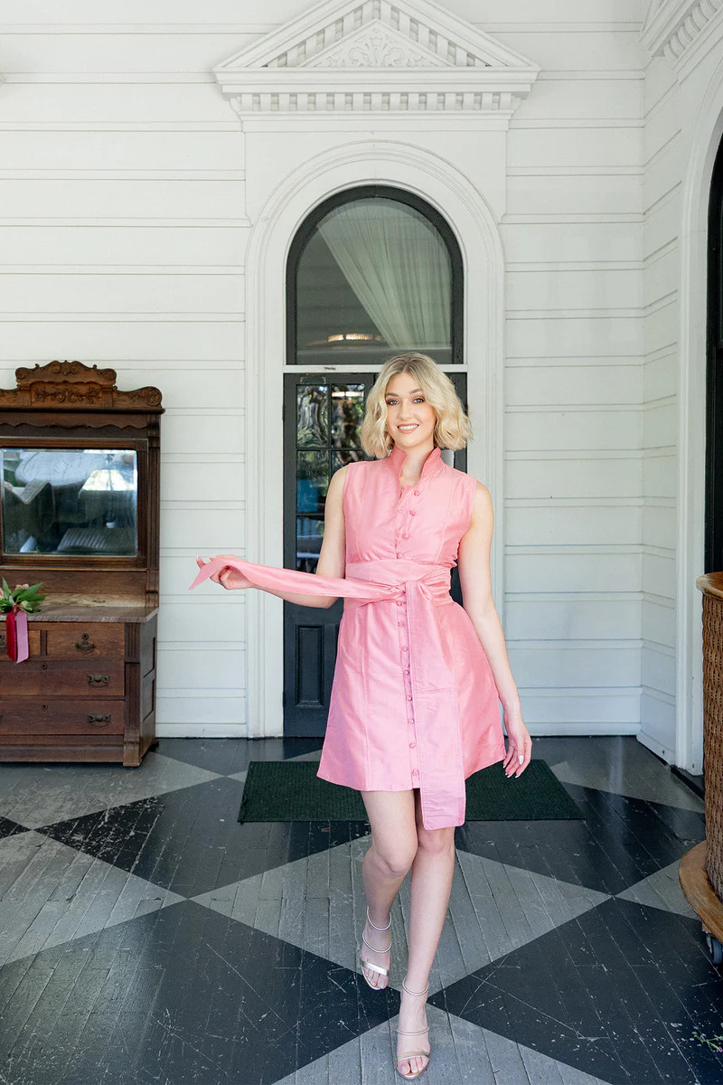 Sleeveless Marrakech Mini | Coral Pink Silk Taffeta | SUE SARTOR