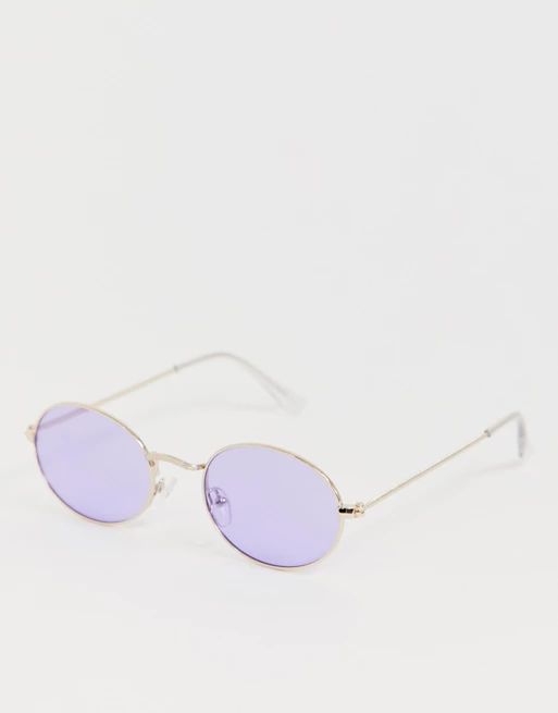 ASOS DESIGN metal oval sunglasses in silver with lilac lens | ASOS US