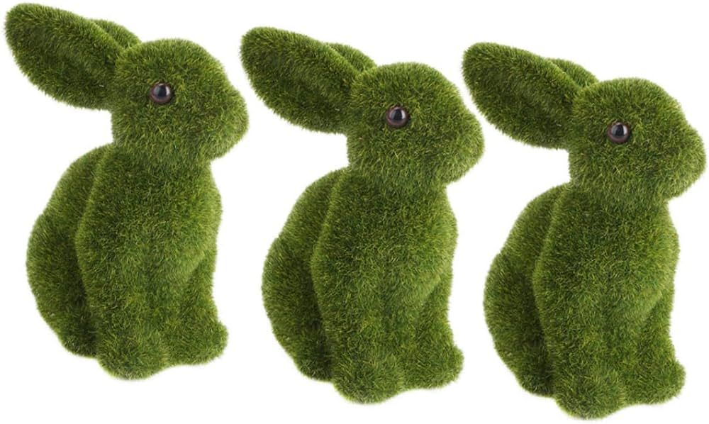 Yardwe 3pcs Rabbit Ornament Moss Bunny Statues Fair Easter Ornaments Bunny Rabbit Decor Easter Gr... | Amazon (US)