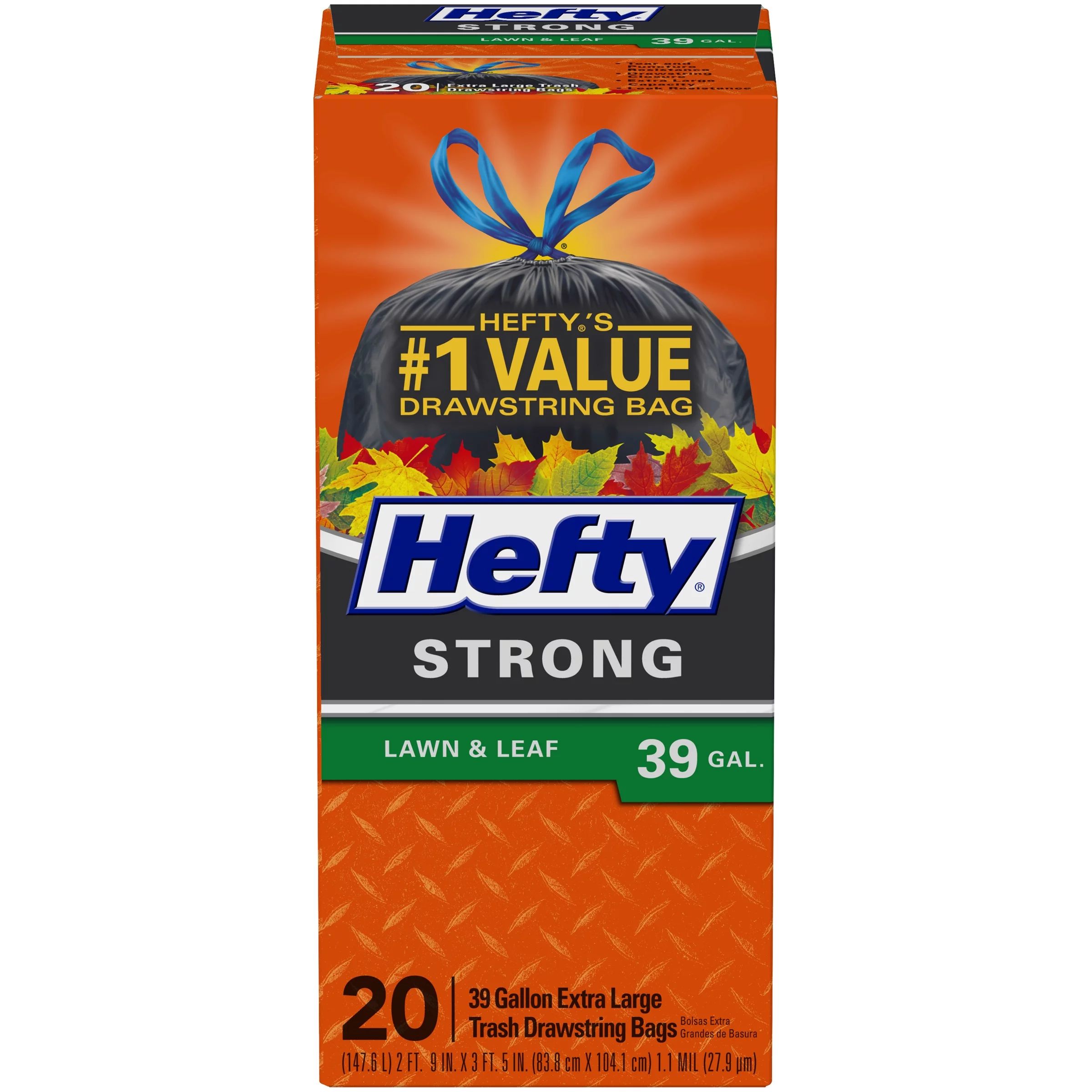 Hefty® Strong Extra Large Lawn & Leaf Trash Bags, 39 Gallon, 20 Bags (Drawstring) - Walmart.com | Walmart (US)