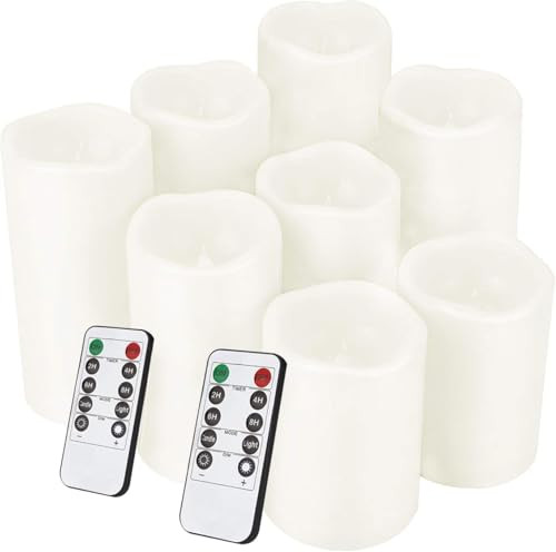 salipt Flameless Candle, LED Waterproof Candles Set of 8 (D 3'' X H3''3''4''4''5''5''6''6'') Battery Operated Candles,Flameless Candles,Resin Plastic,Indoor Outdoor Use,White | Amazon (US)