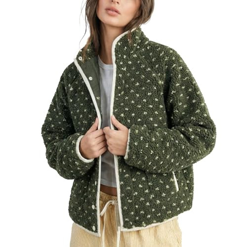 SeeLuNa Fleece Jacket Women Long Sleeve Button Down Polka Dot Winter Coat | Amazon (US)