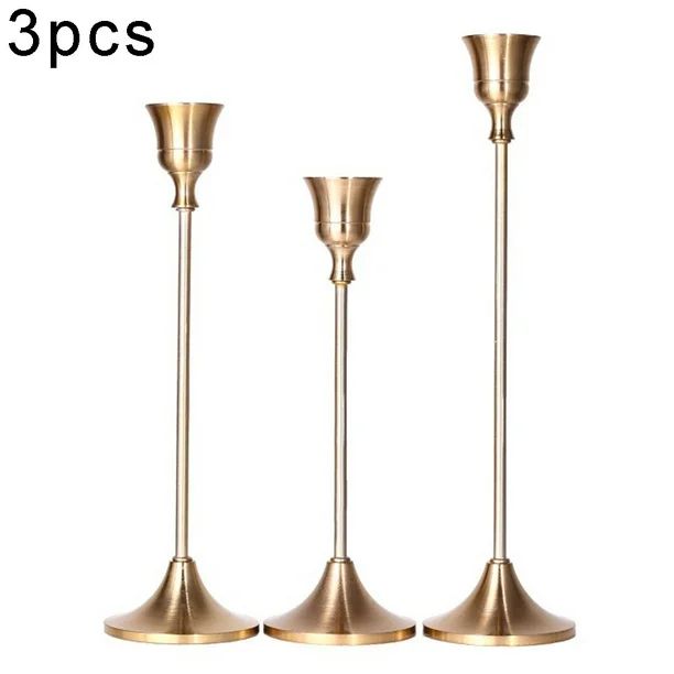 JIZHI Candlestick Holders Taper Candle Holders, Brass Gold Candlestick Holder Set 3 Pcs Candle St... | Walmart (US)