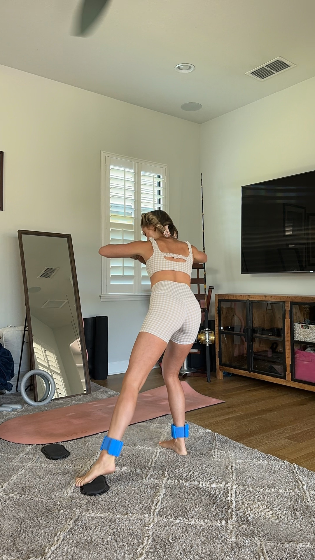 @astoriaactivewear Astoria Activewear wearing size XS, size up if you are in between sizes. Astoria LUXE BALANCE Ruched Sports Crop - Beige Gingham. Astoria LUXE BALANCE Short - Beige Gingham. Our BALANCE Ruched Sports Crop utilizes our ultra-soft Freeform™ brushed fabric designed to flatter and support. Notable features of our Ruched Sports Crop include quick-dry tech, a built in sports bra with removable padding and supportive underband, and a breathable open-back detail added to support you through every movement. Our BALANCE Short utilizes our ultra-soft Freeform™ brushed fabric designed to both flatter and support. Notable features include quick-dry tech, a moderate compression waistband with high waist fit, and back-side V-seam added to accentuate your curves without sacrificing functionality. #workoutgear #workoutwear #pilates #ootd #outfit #athleticwear #athleticoutfit #bikershorts #sportsbra #pilatesoutfit #athleisure #bala #pilatesworkout #pilateslovers #pilatestiktok #balabangles 

#LTKActive #LTKVideo #LTKfitness