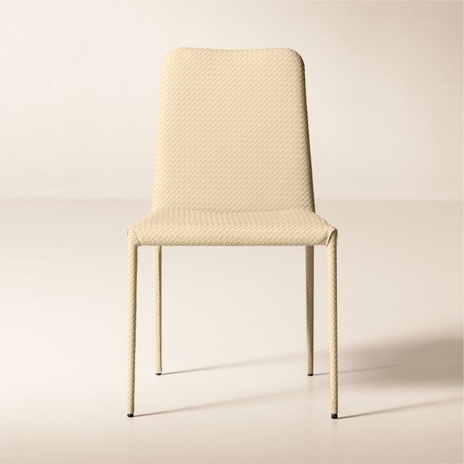 Duke Warm White Vegan Leather Armless Dining Chair | CB2