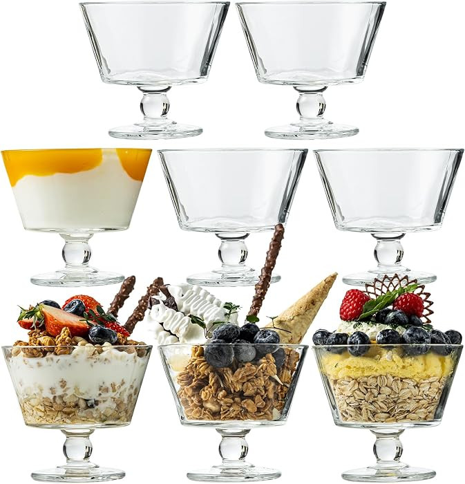 Vintage Glass Dessert Bowls, 9oz Clear Ice Cream Dessert Cups, Footed Ice Cream Bowls Glass for S... | Amazon (US)
