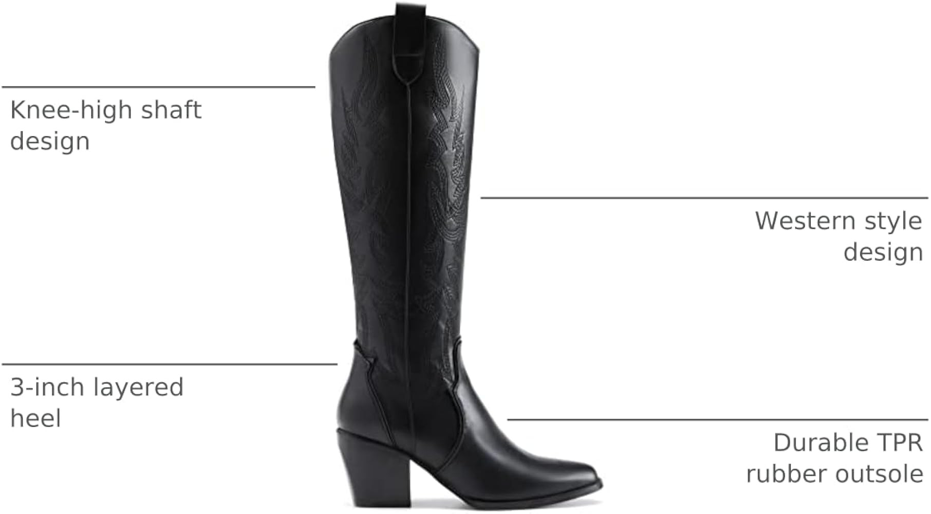 DREAM PAIRS Womens Cowboy Boots Wide Calf Comfortable Pull On Zipper Chunky Heel Pointed Toe Embr... | Amazon (US)