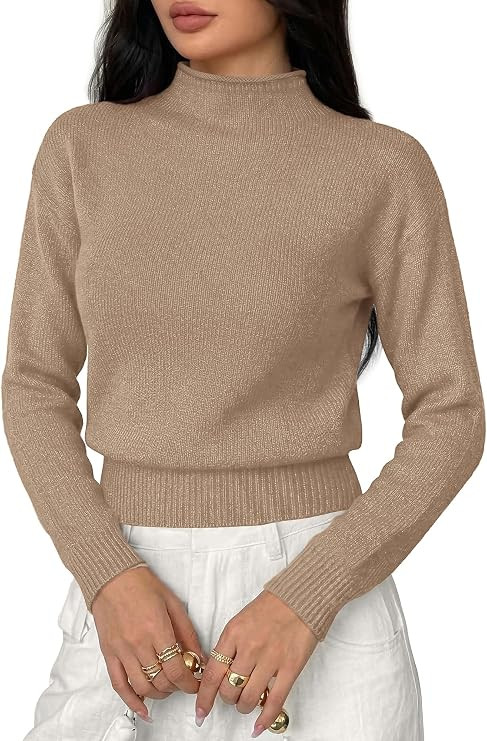 BTFBM Women’s Long Sleeve Sweaters Mock Neck Tops | Lightweight Knit Pullover Sweater,Basic Cla... | Amazon (US)