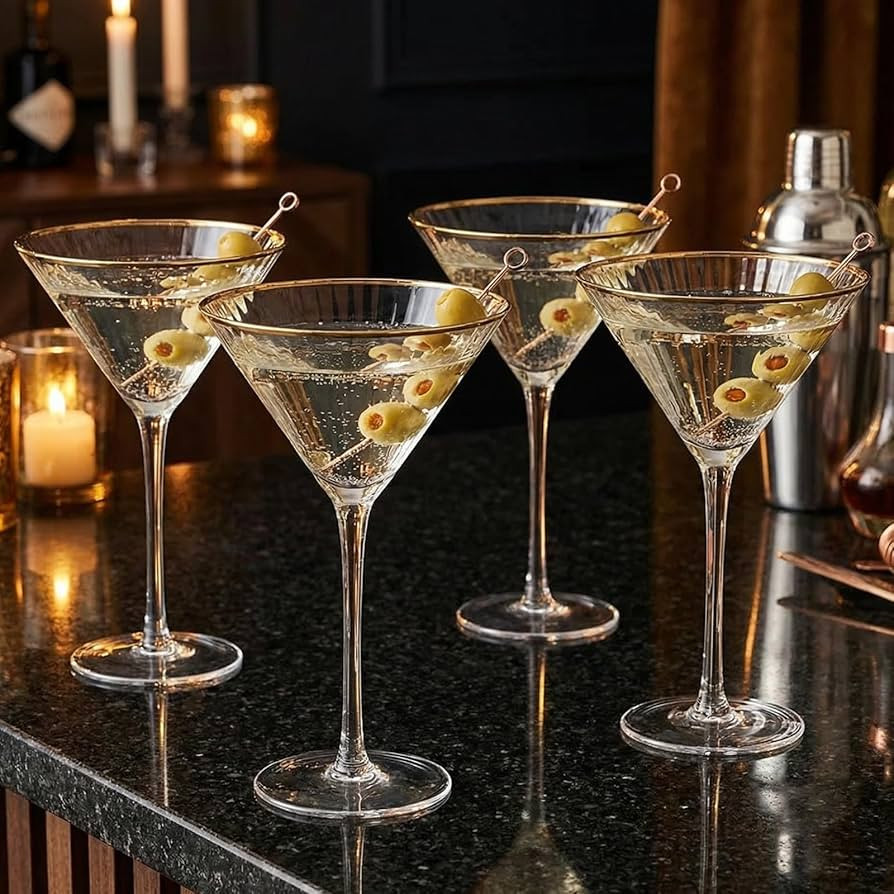 Gold Rim Martini Glasses - Set of 4-10 oz, 24K Gilded Classic Vintage Glasses For Martinis, Cockt... | Amazon (US)