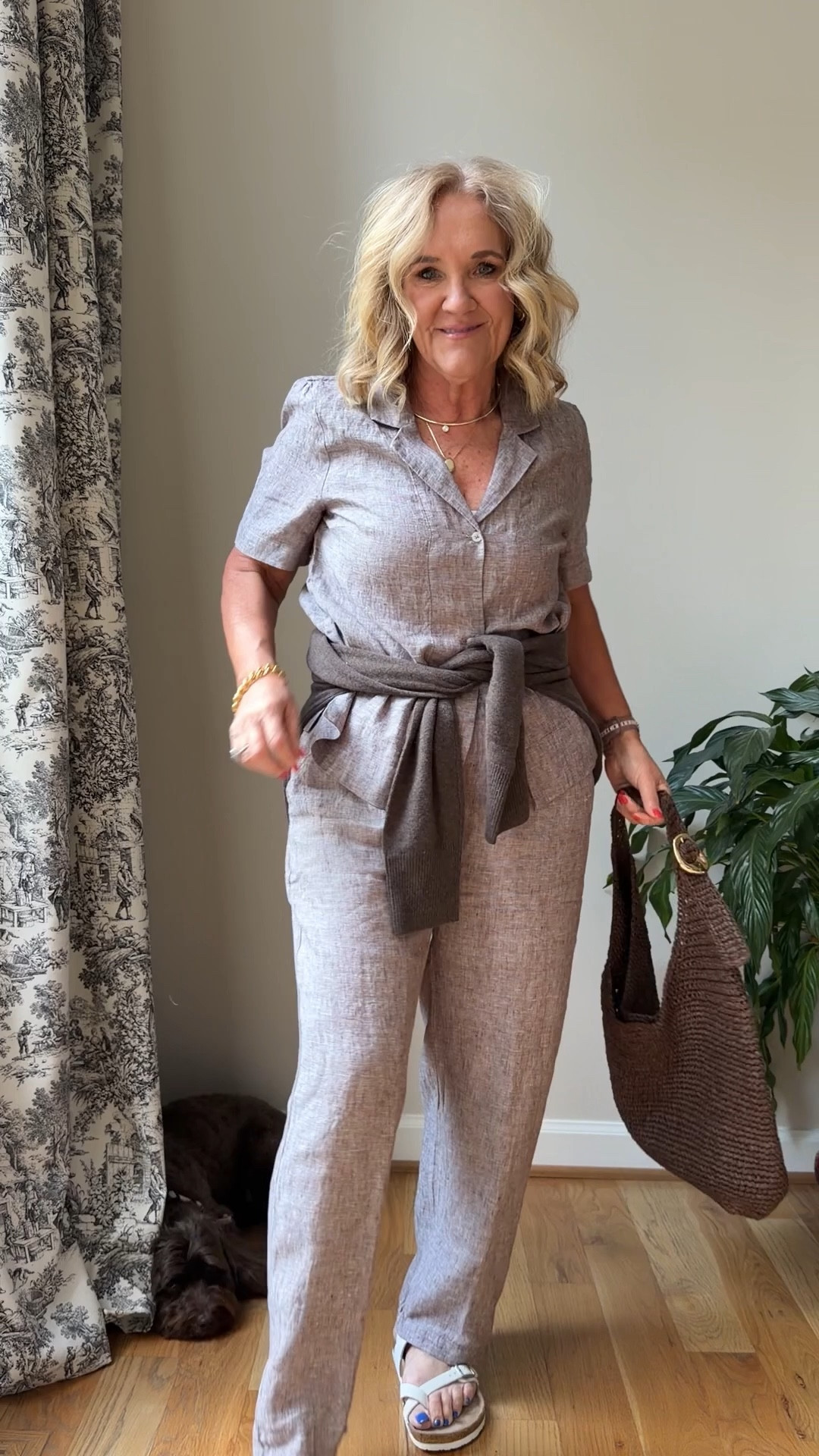 Quince linen size medium 
I love this color 
Platform heels are true to size 
Necklace & earrings code TAKE20 20% off electric picks 
10% off my Eric javits bag code NANETTE

Spring outfits 2026 date night outfits 

#LTKPetite #LTKSeasonal #LTKOver40