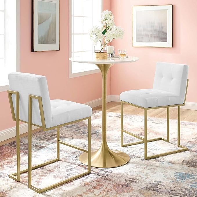 Modway EEI-5571-GLD-WHI Privy Counter Stool Upholstered Fabric Set of 2, Gold White | Amazon (US)