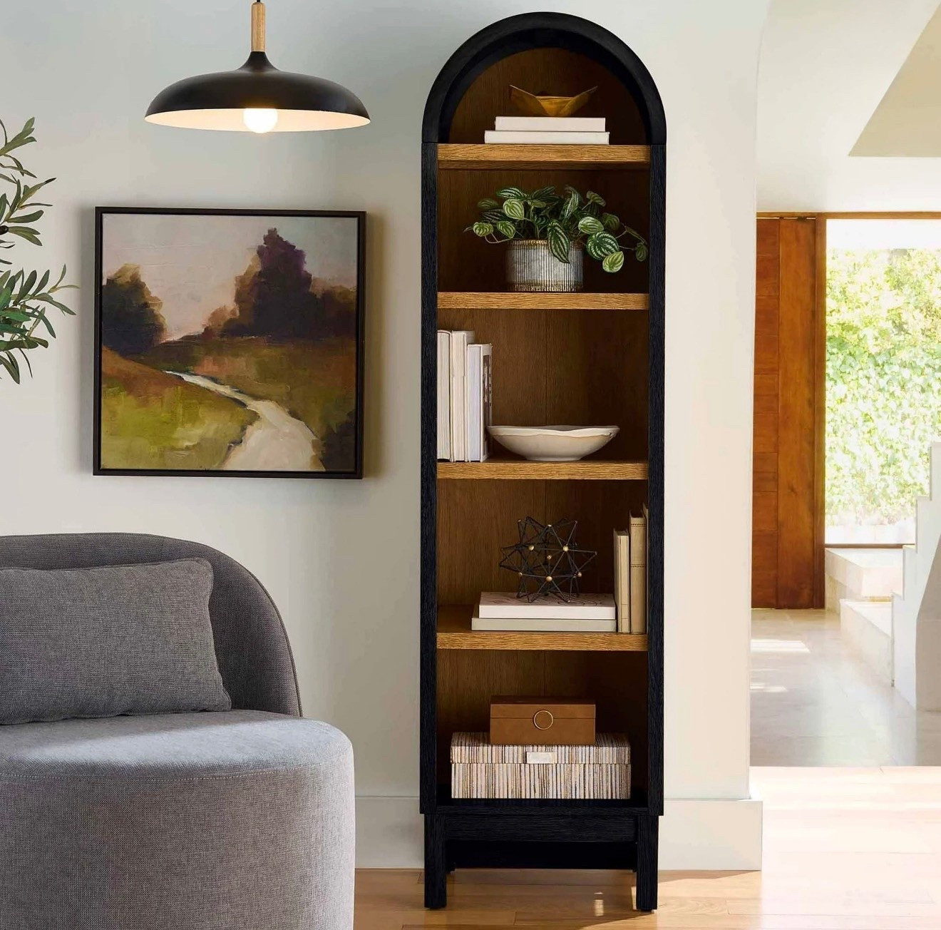 Black and natural arches office bookshelf