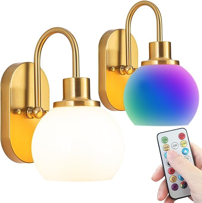 Battery Operated Wall Sconce, Not Hardwired Battery Operated Wall Light Set Of Two, RGB Color Cha... | Amazon (US)