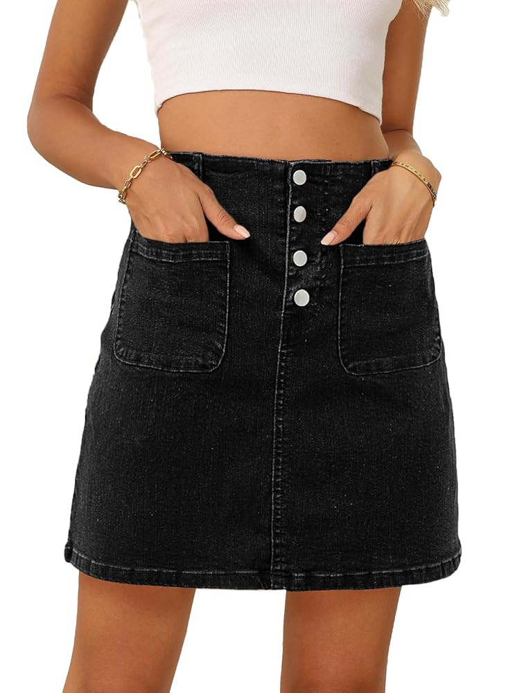 Sidefeel Women's Jean Skirt High Waist Summer Stretch Zimbaplatinum Denim Skirt Button Mini Skirt... | Amazon (US)