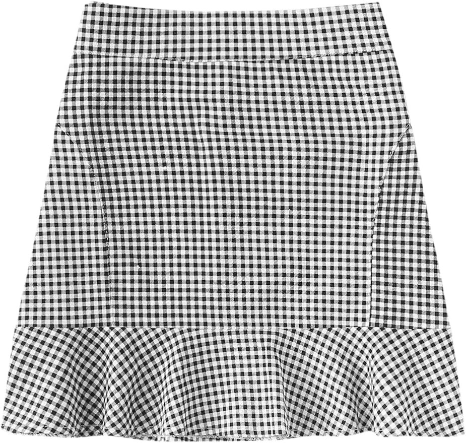 Floerns Women's Gingham Print Ruffle Hem A Line Mini Skirt | Amazon (US)