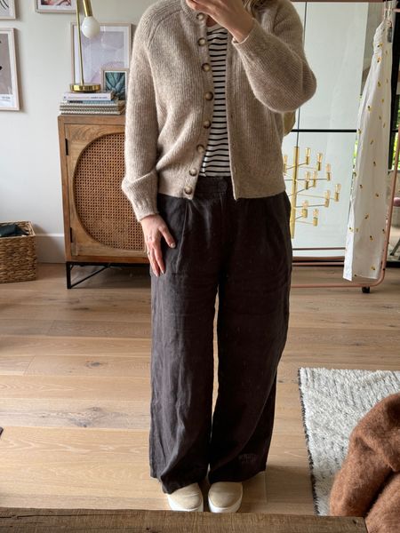 Wearing linen trousers with a striped tee & cardigan just in case (despite it being finally warm here in the SW England!). 

#LTKsummer #LTKstyletip #LTKspring