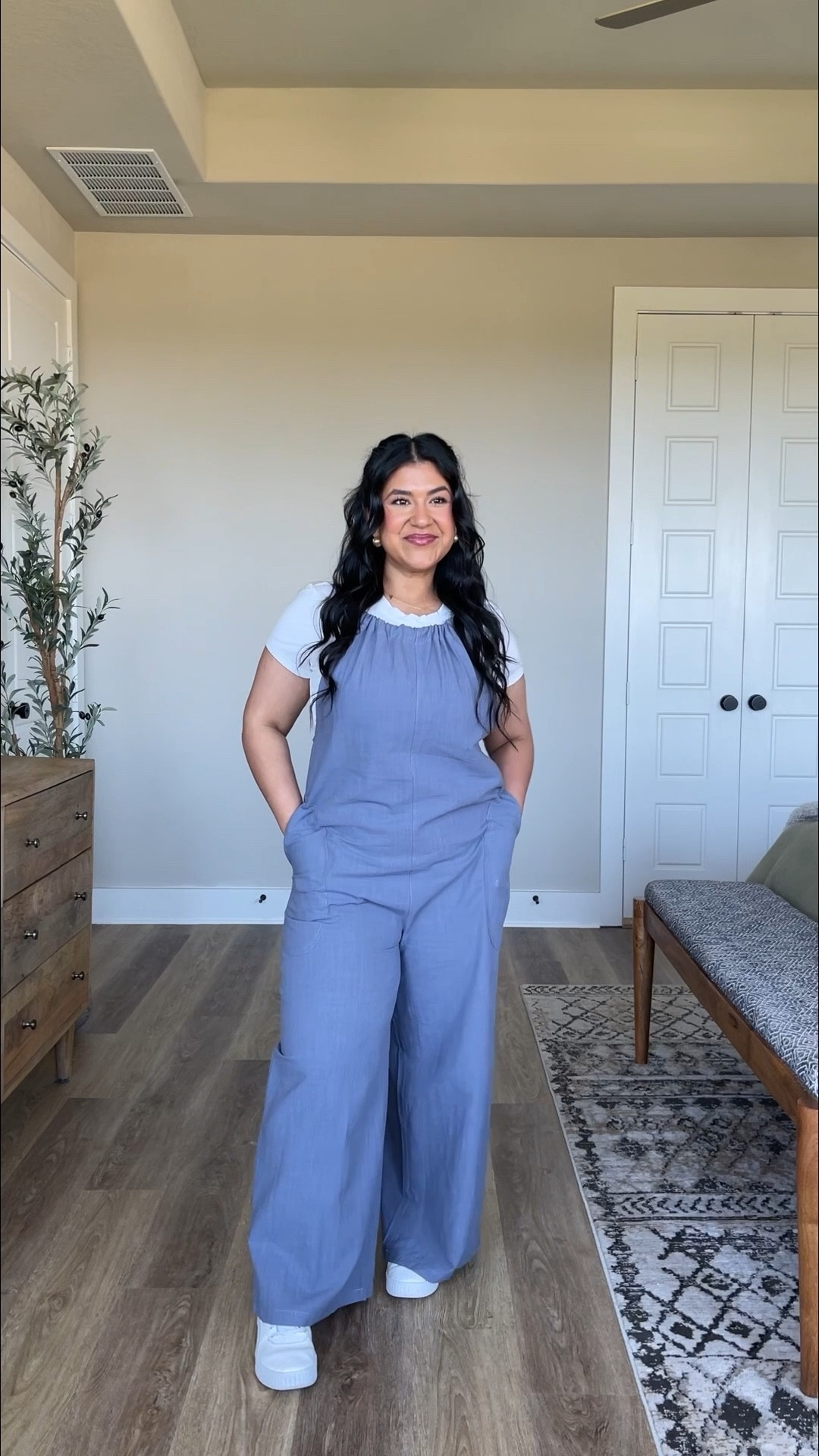 I’m 5’1” size 12 wearing a large in everything! This jumpsuit comes in lots of cute colors and prints. The white tee is one of my comfiest basics. 

#LTKMidsize #LTKPetite #LTKOver40
