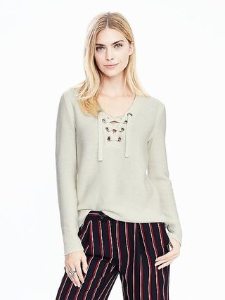 Lace-Up Vee Pullover | Banana Republic US